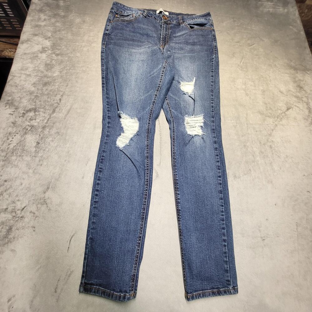 Refuge Jeans Womens 14 Blue Skinny Mid Rise Stretch Distressed 5-Pocket